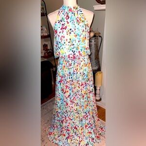 Julia Jordan Mock-Neck Printed Three-Tier Maxi Dress. Size 8 EUC